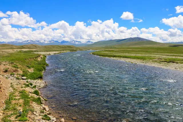 Bara Pani river crossing the open grasslands of Deosai.